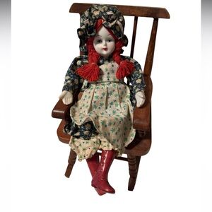 Vintage classic Porcelain Doll with Red Boots